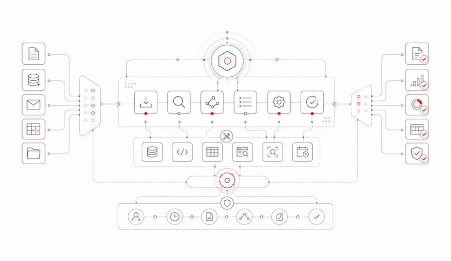 Transparent autonomous workflow with visible steps and an action log.