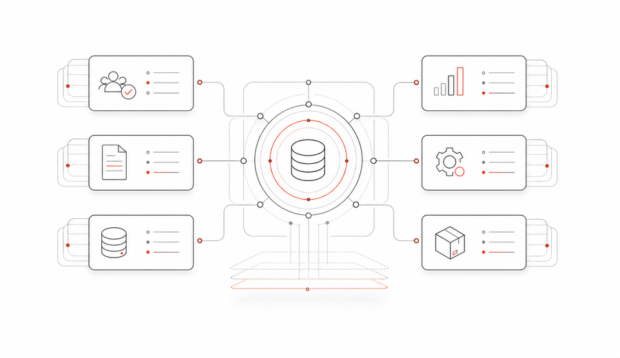 Enterprise systems connected with localisation for market-specific workflows.